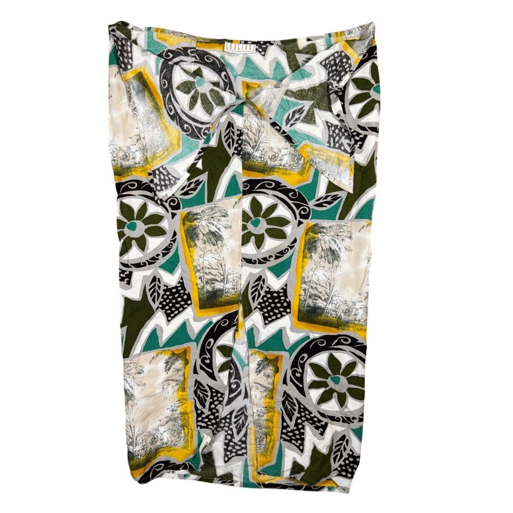 Nativeโ for Tangs Vintage Tropical Geometric Collage Print Midi Skirt Green M